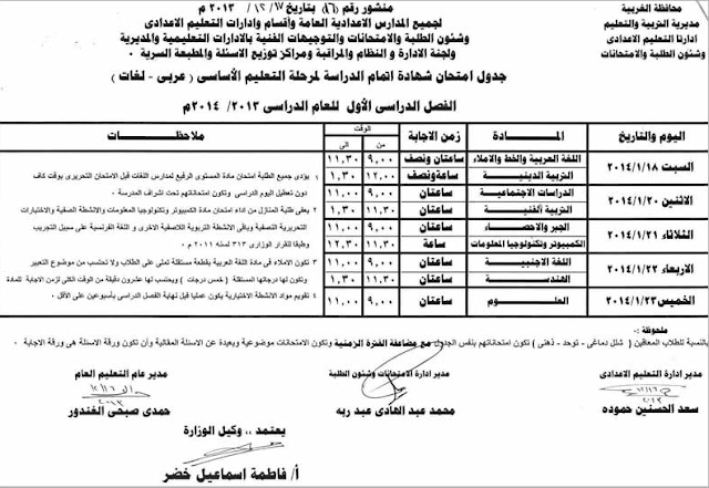 جدول امتحانات الترم الاول محافظة الغربية 3%25D8%25B9