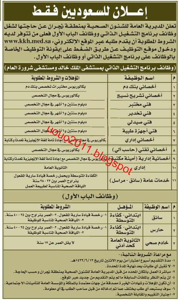 وظائف السعودية - وظائف الصحف السعودية الاحد 15 مايو 2011 10