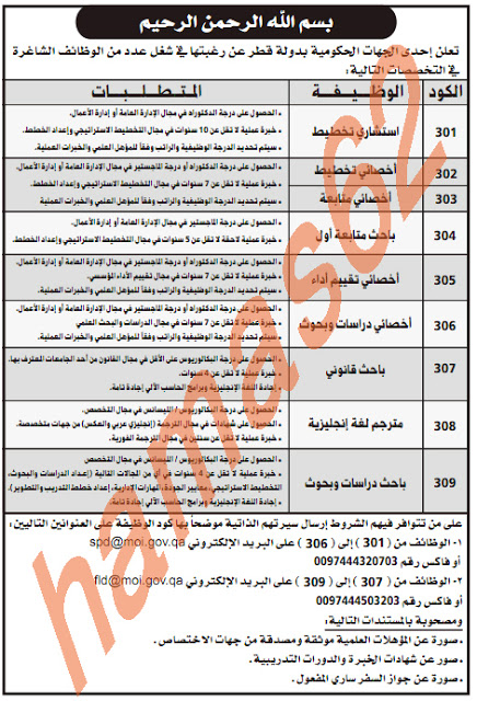 وظائف قطر - وطائف جريده العرب - الخميس 21 يوليو 2011م – الموافق 20 شعبان 1432هـ   1