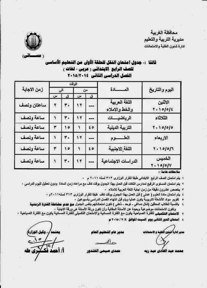 اخيرا نشر كل جداول امتحانات (ابتدائي اعدادى ثانوى) محافظة الغربية اخر العام 2015 11149389_1094118460603481_1519601932900686528_n
