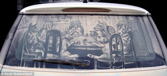 لوحات فنية الرسم بالرمال   Paintings sand painting Sand-dirty-car-art4