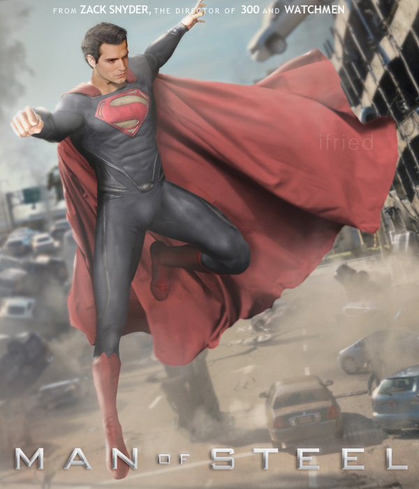 la peli de la liga, solo 5 heroes? +extra Man-of-steel-poster-fan