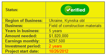 (Uinvest Share) Field of construction materials $520k - 27/10/12 New