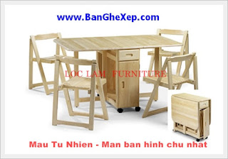 Bộ Bàn Ghế Xếp Gấp  Màu Gỗ Tự Nhiên - mặt bàn hình chữ nhật