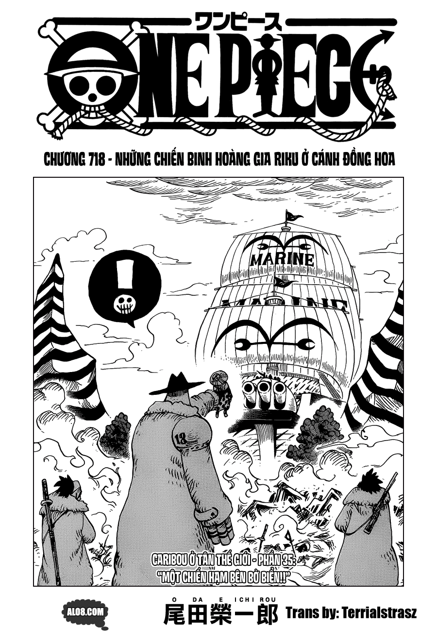 One Piece Chapter 718: Những chiến binh hoàng gia Riku ở cánh đồng hoa 001