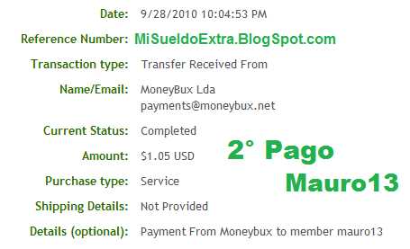 2° Pago de MoneyBux 1,05$ MoneyBux_2