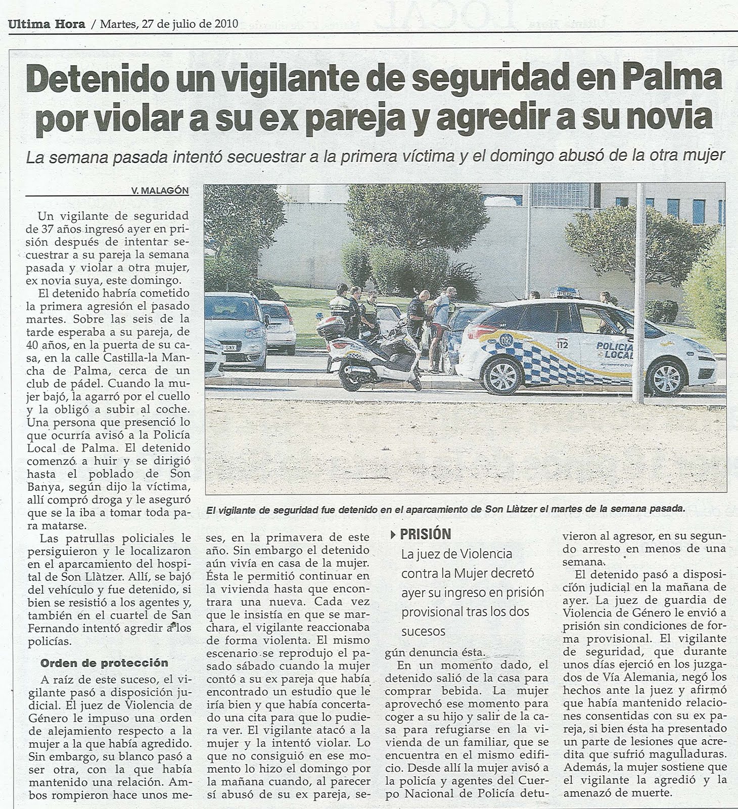 vigilante - Detenido en Palma un vigilante de seguridad por maltratar y violar a su ex compañera DOC270710