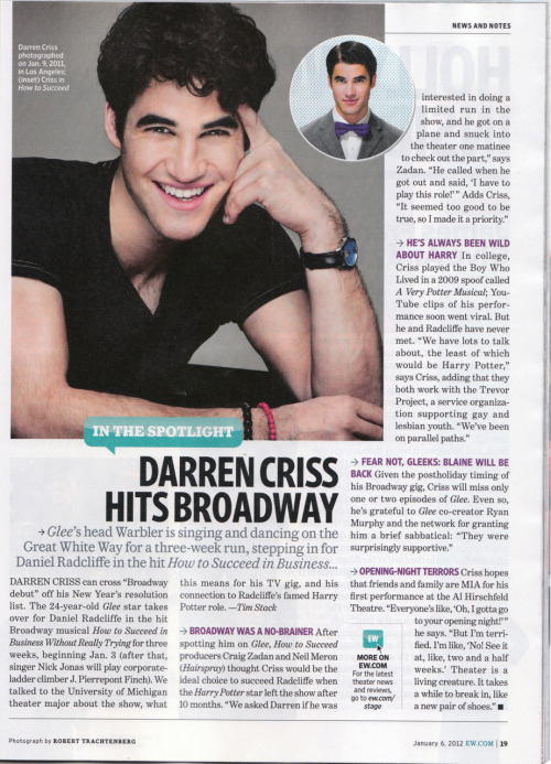 [Article] Entertainment Weekly - Darren Criss hits Broadway Tumblr_lwzck4c70J1qaywulo1_500