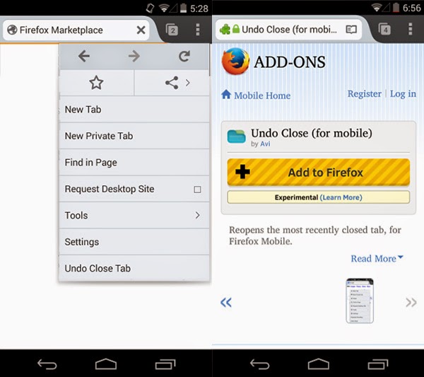 10 إضافات مميزة وفريدة يجب عليك تجربتها في فايرفوكس الموبايل Undo-close