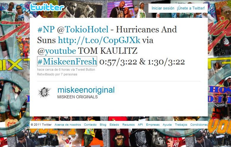 Miskeen Originals Clothes menciona a TH, en especial a Tom que usa marca de su ropa en el video Hurricanes & Suns. Misstaken