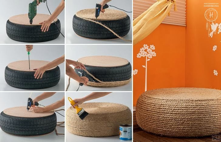 تدوير إطارات السيارات المستعملة  Rope-ottoman-collage