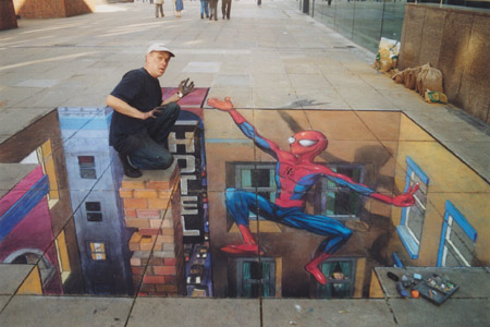 El impresionante arte urbano tridimensional de Julian Beever Spiderman