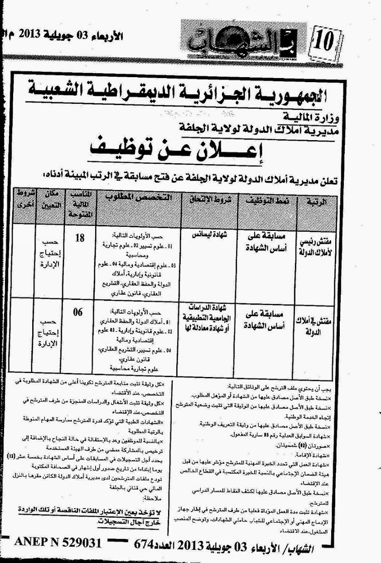 إعلان توظيف بمديرية أملاك الدولة لولاية الجلفة جويلية 2013 554712469