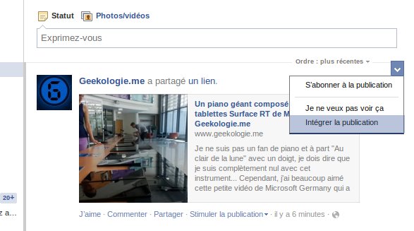 partager un post facebook sur votre blog ou site web (2013) Facebook-publication