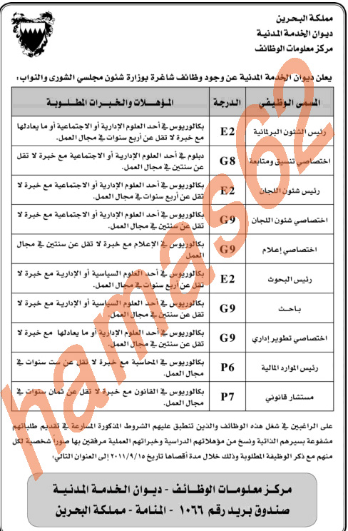 وظائف البحرين - وظائف جريده اخبار الخليج الاثنين 29 \8\2011  1