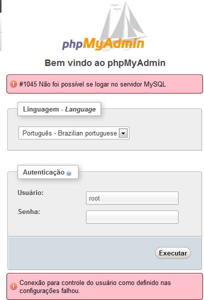 Erro ao tenta entrar no phpmyadm do vertrigo Erro1