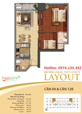 Times City giá rẻ, Chính chủ bán CẮT LỖ căn hộ 86,9m2 và 75m2 Vinhomes Times City giá rẻ 75%252C2m