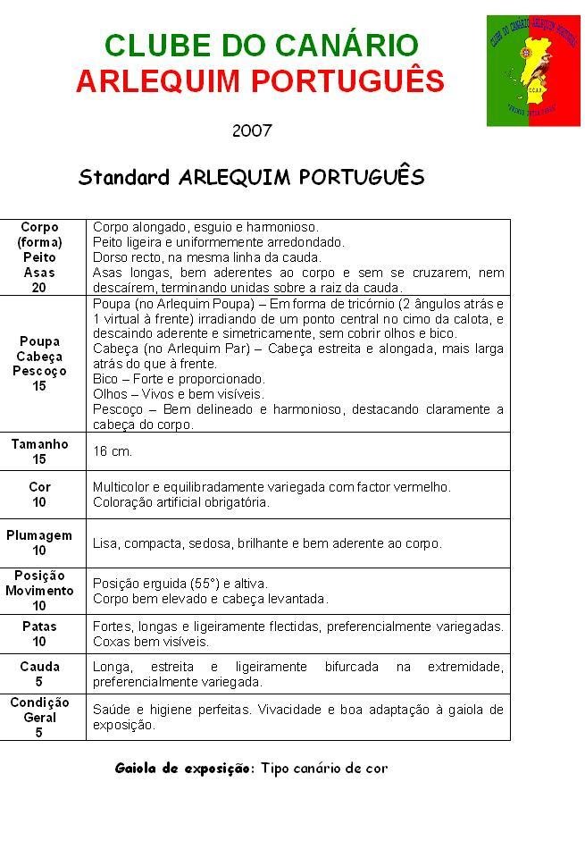 Standard do Arlequim Português (Desenho)  Standard