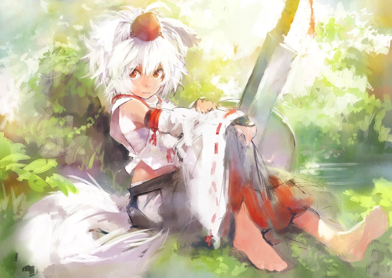 Ficha de Momiji Konachan.com%2B-%2B117669%2Banimal_ears%2Bbarefoot%2Bhat%2Binubashiri_momiji%2Bmatsukichiii%2Bred_eyes%2Bsword%2Btail%2Btouhou%2Bweapon%2Bwhite_hair