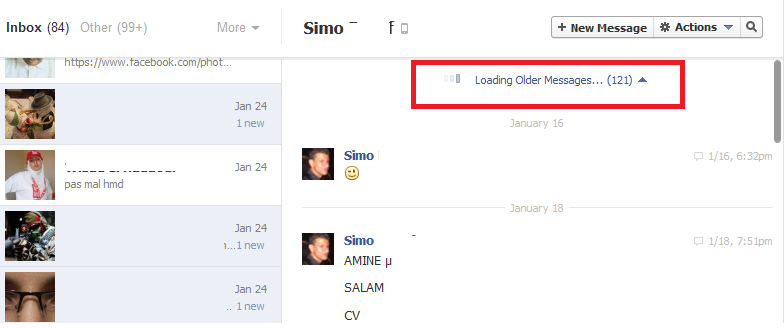  كيف تظهر جميع الرسائل في دردشة الفيسبوك دون إنتظار تحميلها  Wihtout
