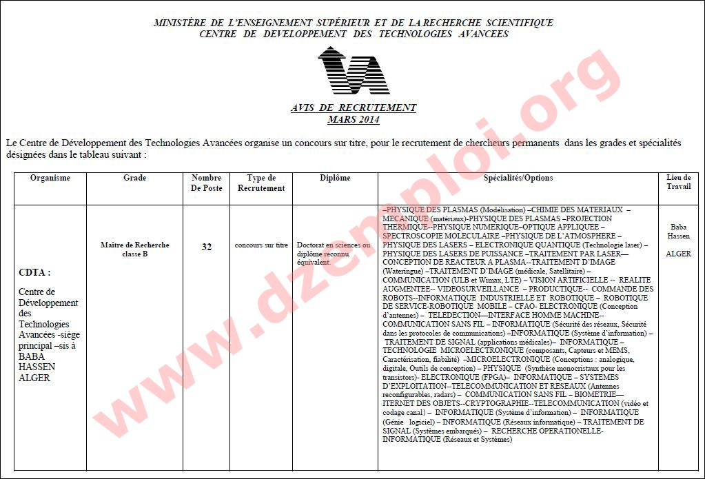 إعلانات التوظيف ليوم الاثنين 10 مارس 2014   Cdta