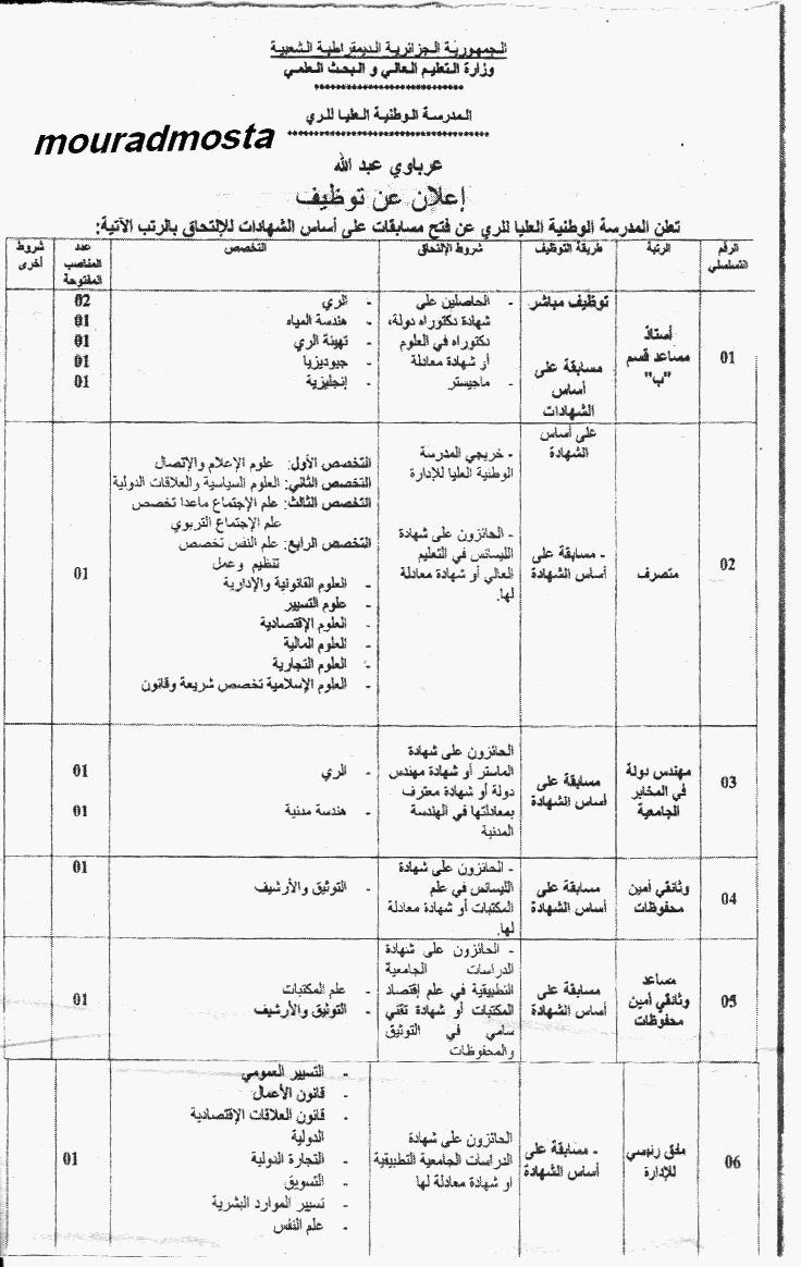 مسابقة توظيف بالمدرسة الوطنية العليا للري ولاية البليدة أوت 2014 4