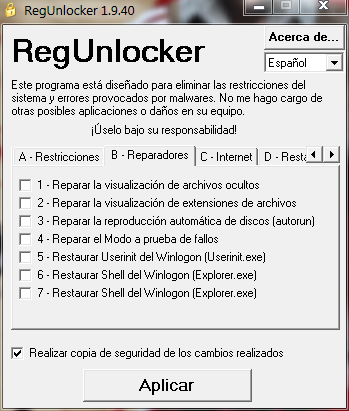 reparador windows provocados por malwares RegUnlocker