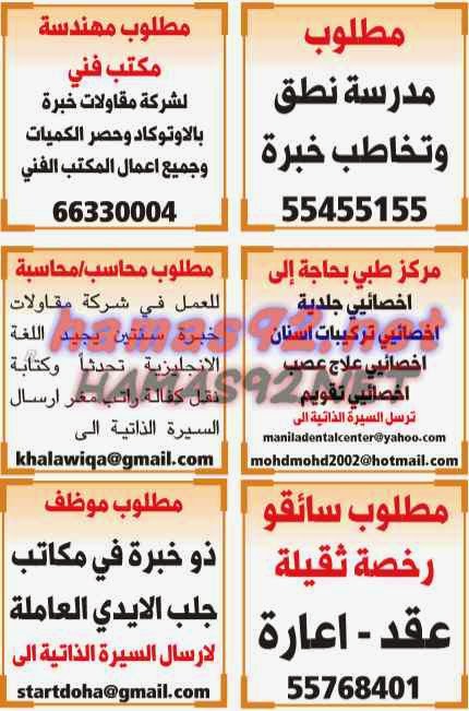 وظائف خالية من الصحف القطرية الاربعاء 25-03-2015 %D8%A7%D9%84%D8%B4%D8%B1%D9%82%2B%D8%A7%D9%84%D9%88%D8%B3%D9%8A%D8%B7%2B1