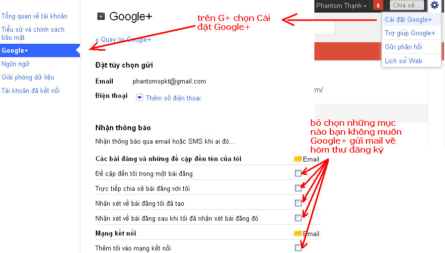 Ngăn không cho Google plus gửi Spam thông báo về gmail Chong%20spam%20mail