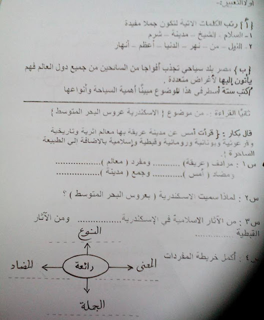  لغة عربية: امتحانات الميدترم1-2016 للصف الرابع الابتدائى "20 امتحان اون لاين" 47