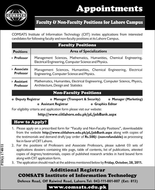 COMSATS LAHORE JOBS 16/OCT 1101355143-1