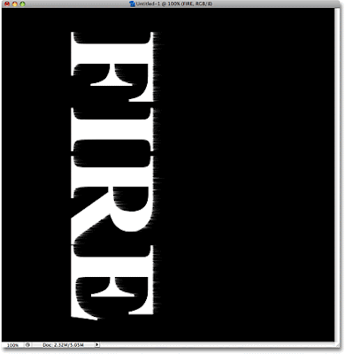 Efeito de fogo em texto - Photoshop Tutorial Wind-filter-applied