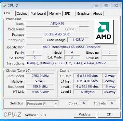 Primeiros benchmarks do Phenom II X6 1055T 2.8Ghz CPU-Z_1055T_Full