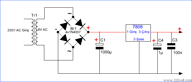 En Basitinden Temel Elektronik 7808-8volt-regule