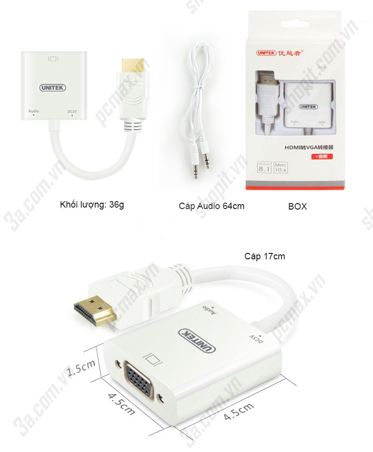 Cáp Chuyển HDMI Sang VGA Chính Hãng UniTek Y-6333 Hỗ Trợ Windows 8.1 Cap-chuyen-hdmi-sang-vga