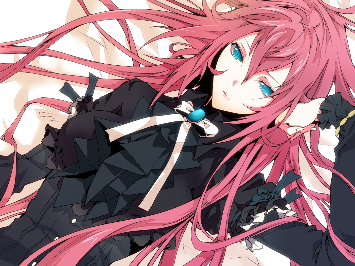 Vocaloid- The Physic Synesthetic Technology  Konachan-com-69097-bed-blue_eyes-long_hair-megurine_luka-pink_hair-ribbons-vocaloid
