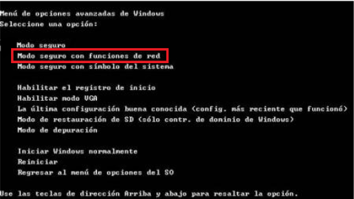 El virus de la policía Modo-seguro-funciones-red-windows-f8