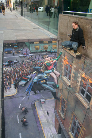 El impresionante arte urbano tridimensional de Julian Beever Batman