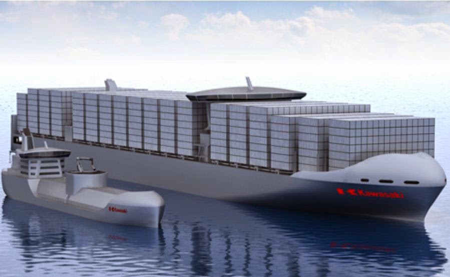 Redução das emissões de enxofre pode custar 100-120 dólares/TEU Japan-KHIs-Large-LNG-Fuelled-Container-Ship-Gets-DNV-Approval