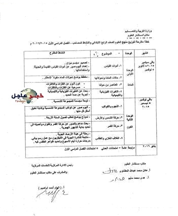 توزيع مناهج مادة العلوم للصفوف " الرابع والخامس والسادس" الإبتدائى للعام 2015 / 2016 4