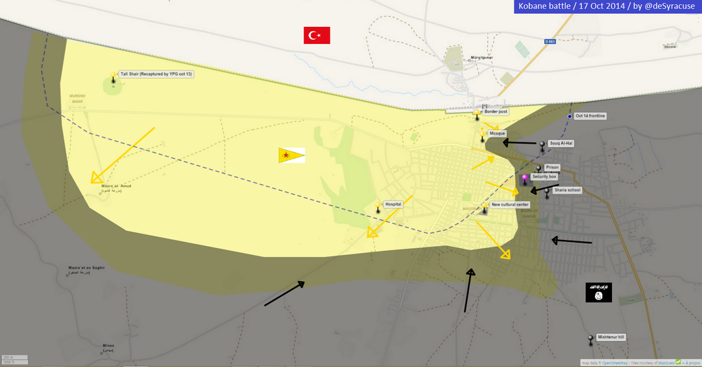 معركه عين العرب " كوباني "  - صفحة 2 Kobane%2Bbattle%2BNEW%2BMAP%2Bon%2BOct%2B17%2C%2B2014