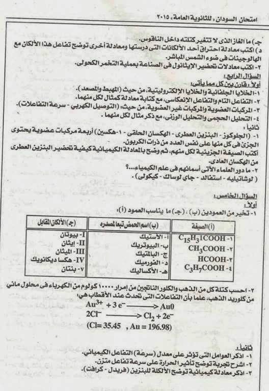 امتحان السودان فى الكيمياء للثانوية العامة 2015 - الدور الأول - نظام حديث 11156359_10205640246878312_1186495485551993929_n