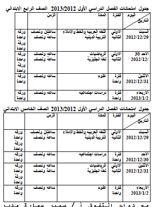 جداول امتحانات المرحلة الابتدائى للترم الاول 2012/2013 محافظة الشرقية 45f