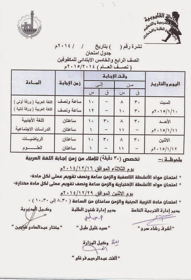 جداول امتحانات نصف العام 2015 لجميع محافظات مصر 10846210_655502167900704_7378059393518137823_n