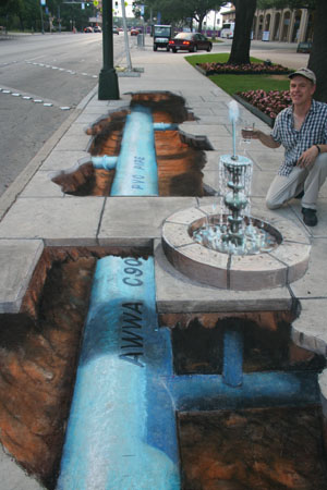 El impresionante arte urbano tridimensional de Julian Beever Fountain