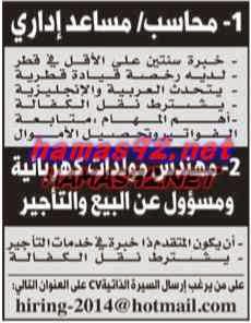 وظائف خالية من الصحف القطرية الاثنين 27-10-2014 %D8%A7%D9%84%D8%B4%D8%B1%D9%82%2B3