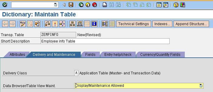 Creating table in SAP Step by step process Tab_2