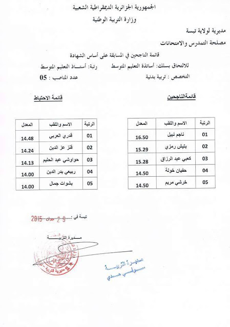 نتائج مسابقة توظيف الأساتذة لولاية تبسة جوان 2015  5dmatalgeria  1908114_396998823840084_3555485588121380864_n