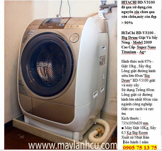 Máy giặt cũ Hitachi lồng ngang 9KG siêu tiết kiệm điện (made in Japan) Hitachi%2Bbd-v3100