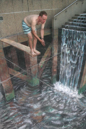 El impresionante arte urbano tridimensional de Julian Beever Waterfall